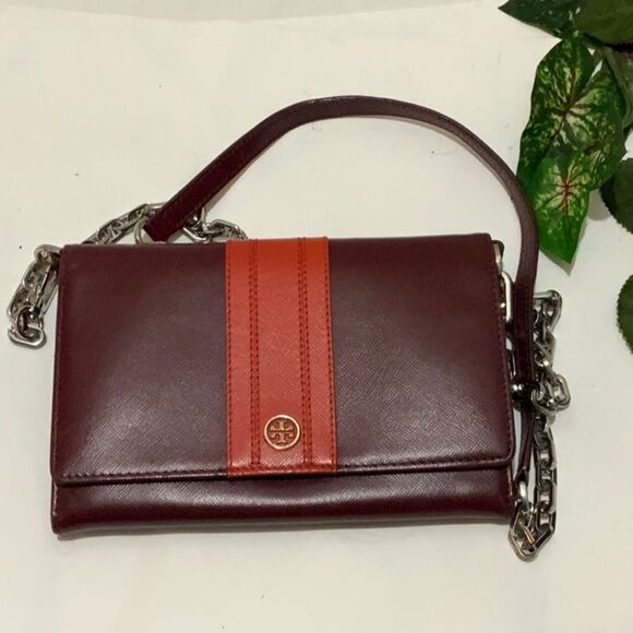TORY BURCH Red orange Leather Robinson Chain Link Crossbody Wallet - Picture 6 of 16